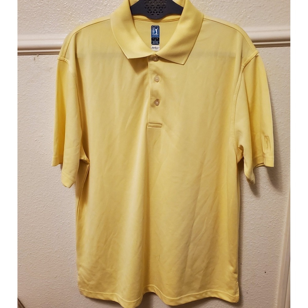 PGA Tour Airflux Mens Yellow Short Sleeve Golf Polo Shirt Large Mesh Breathable